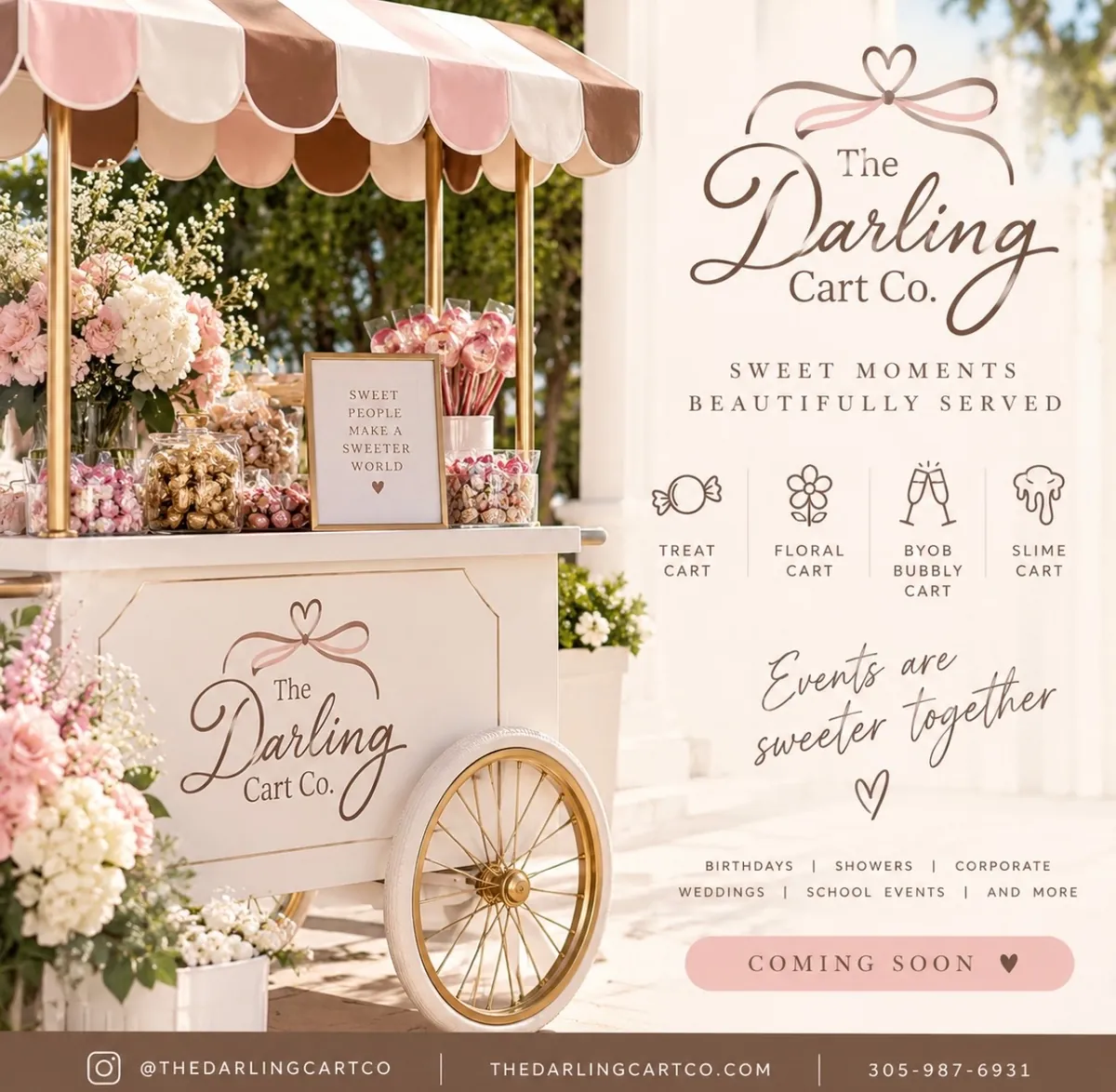 The Darling Cart Co. — sweet moments, beautifully served. Treat, Floral, BYOB Bubbly and Slime carts for birthdays, showers, corporate events, weddings and more.